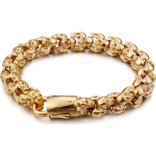 Man Jewels Store Punk Skull Bracelets Men Stainless Steel Shiny Matte Skull Charm Link Chain Brecelets Male Gothic Jewelry