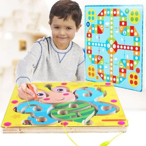 OUY Wooden Childrens Magnetic Pen Labyrinth Puzzle Ball Track Early Learning Baby Toy