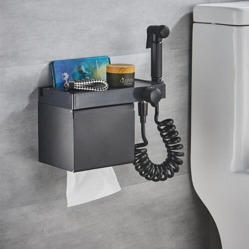 Paper Towel Holder Black/White Hand Held Type Bidet Shower Sets Bathroom Mixer Portable Bidet Spray Toilet Gun With Paper Holder