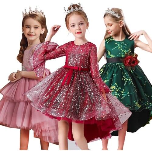 New Summer Kids Dresses For Girls Christmas Costume Children Evening Party Princess Dresses Flower Girls Wedding Dress 8 12 Year