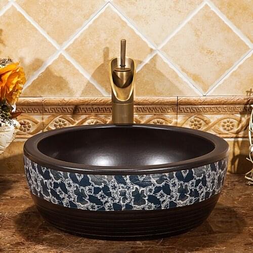 Porcelain China Classic Art Countertop hotel bathroom ceramic wash basin art sink black