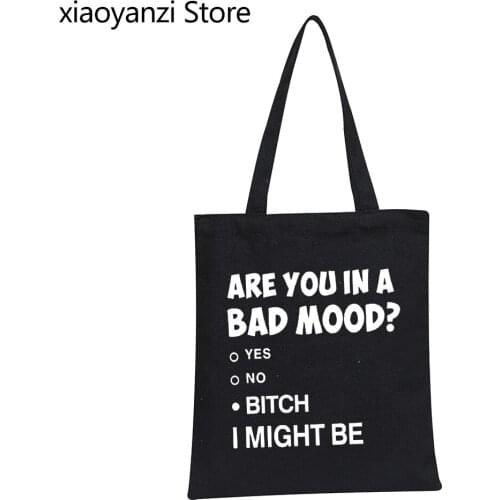 Letter Printed Are You In A Bad Mood Women Shoulder Canvas Bag Causal Eco Reusable Shopping Bags Femme Hipster Handbag Wholesale