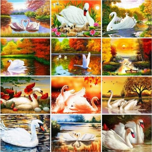 HUACAN Swan Animals Picture By Numbers Home Decoration Paint By Number Tree Acrylic Unique Gift Drawing On Canvas