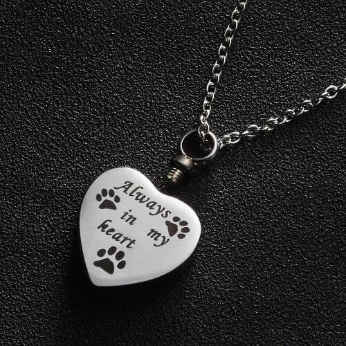 Classic Ash Pendant Necklace Mens Women Memorial Jewelry Carving always in my heart Dog Cat Paw Cremation Urn Necklaces 50cm