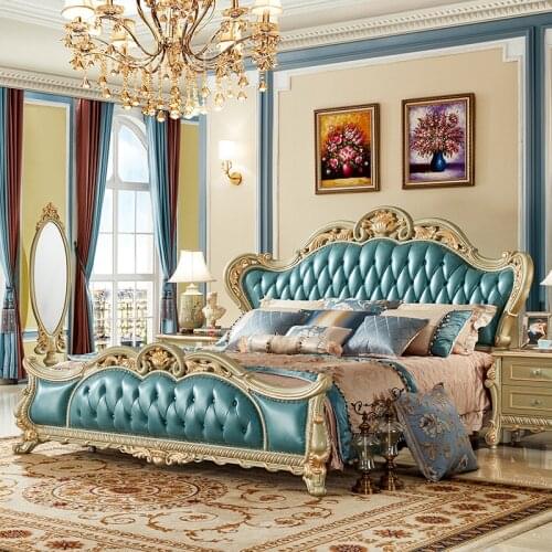 Baijia Huiou style 1.8m double bed French master bedroom luxury leather art bed solid wood wedding bed soft furniture sg61