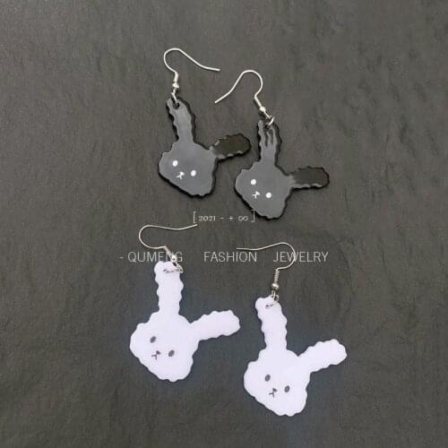 Cute sweet Korea fox rabbit earrings Black white bunny animal Acrylic Earrings for Women Fashion Jewelry New 2021 Aesthetic