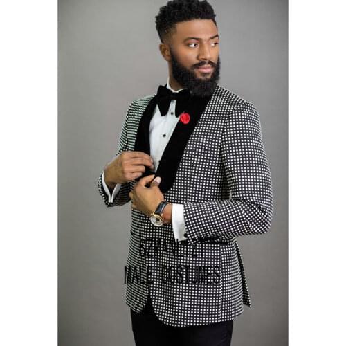 2019 Men Black Velvet Shawl Lapel Dots Wedding Groom Mens Suits With Pants Tuxedo For Men Wedding Suits Prom Best Man Suit