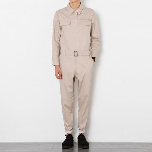 Mens Jumpsuits Slim Fit Leisure Pants Skinny Overalls One Piece Trousers 100% Cotton Black Khaki