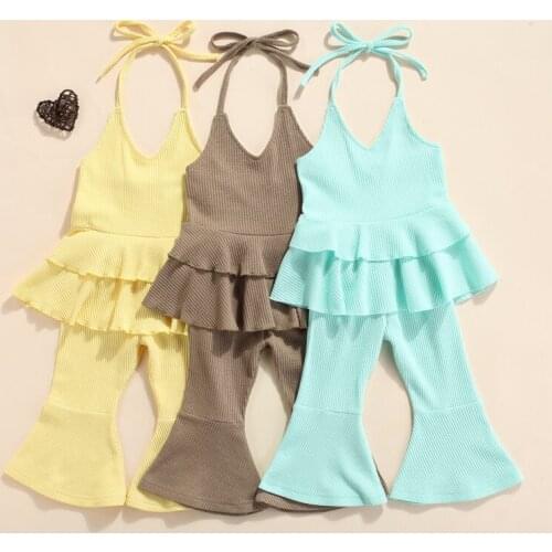 Toddler Girl Outfits Clothes Baby Infant Children Sleeveless Halter Tops Flare Pants Clothing Set