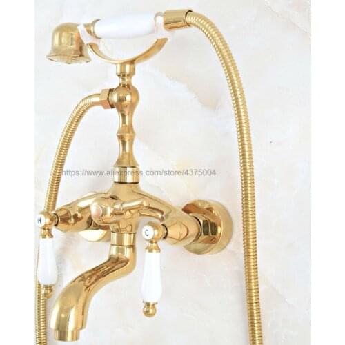Wall Mounted Bathtub Faucet Golden Brass Tub Sink Faucet Telephone Style Bathroom Bath Shower Set with Handshower Nna813