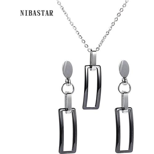 New Arrival Geometric Jewelry Sets Square Shape Black And White 2 Colors 316L Stainless Steel Chain Wedding Jewelry Stes