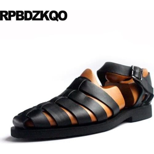 Shoes Luxury Large Size Strap Men Gladiator Sandals Summer Black Leather High Quality Closed Toe Roman 45 2018 Runway Japanese
