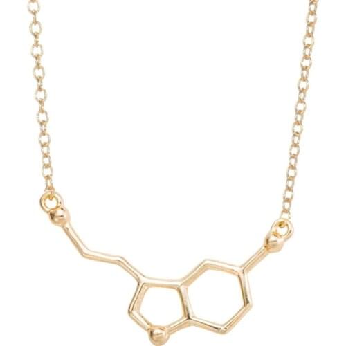 Punk Fashion Serotonin Molecule Shaped Pendant Necklace Chemical Charming Molecule Jewelry for Women Collier