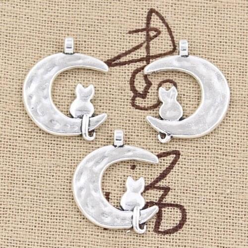 20pcs Charms Moon Cat 22x18mm Antique Bronze Silver Color Pendants Making DIY Handmade Tibetan Bronze Silver Color Jewelry