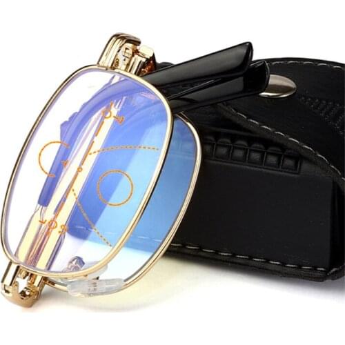 Portable Multifocal Progressive Folding Reading Glasses Men Women Multi-Function Anti-Blue Light Metal Presbyopic Glasses YS09