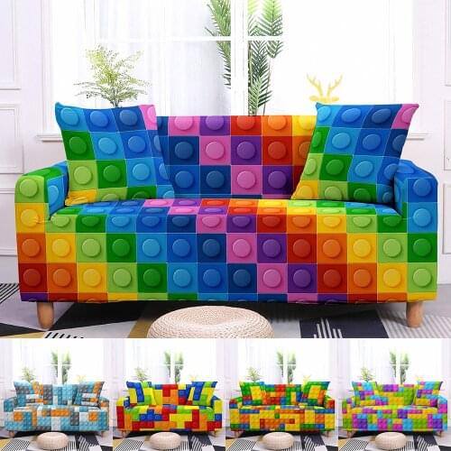 Colorful Block Pattern Elastic Slipcovers Sofa Universal Sofa Cover Stretch Sectional Couch Cover Sofa Cover For Living Room