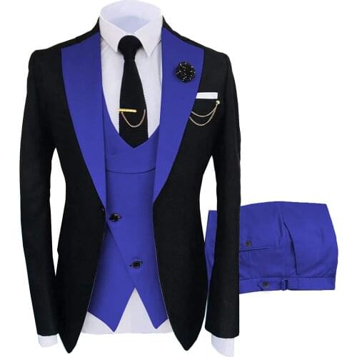 Mens Suit 3 Pieces Formal Fashion Solid Flat Color Tuxedos Jacket Wedding Groom Navy Burgundy(Blazer+Vest+Pants)
