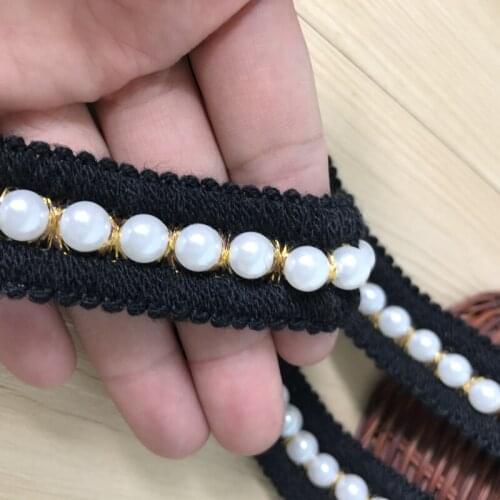 5 Yards Vintage Black Woolen Yarn Lace Trim With Pearl Beaded Trim 1.8" Wide For Neckline, Shoulder Belt, Dresses, Gifts