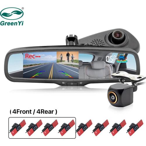 HD 1920x1080P 5 Inch Car Mirror DVR Recorder Monitor Dual Lens Dash Cam With Bracket and 16mm Flat Front Rear Parking Sensor