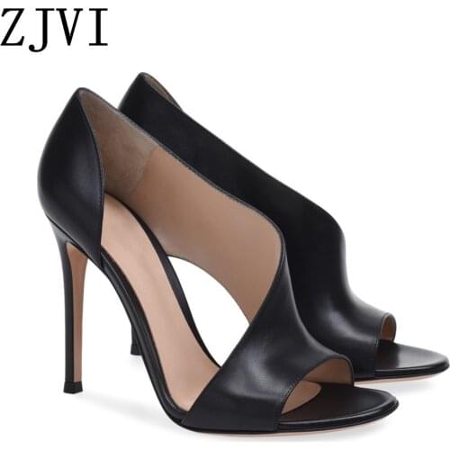 ZJVI Woman Fashion Thin High Heels Sandals Peep Toe Shoes For Women Summer Cow Leather Sandal Ladies Black Sandalias Mujer 2020