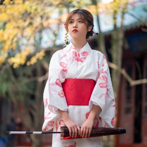 Womens Kimono Robe Traditional Japan Yukata pink Color flowers Prints Summer Dress Performing Wear Cosplay Clothing
