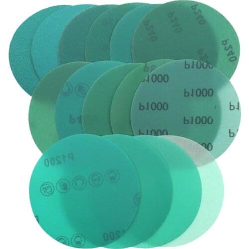 10PCS 5 Inch(125mm) 60#-2000# Polyester Film Wet/Dry Hook & Loop Flocking Green Sanding Discs Paint Abrasive Sandpaper