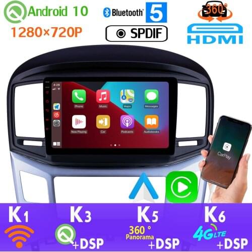 1280*720 Car Multimedia Player For Hyundai H1 Grand Starex 2016-2018 Android 10.0 GPS Radio CarPlay HDMI 4G LTE 360 4*AHD Camera