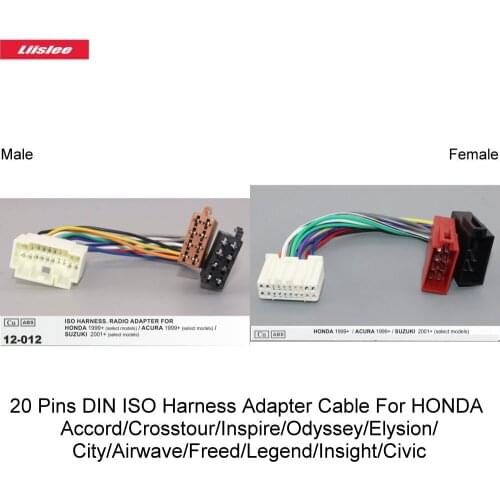 20 Pins DIN ISO Harness Adapter Cable For HONDA Accord/Crosstour/Inspire/Odyssey/Elysion/City/Airwave/Freed/Legend/Insight/Civic
