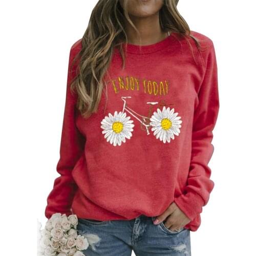 2020 New Women Autumn Casual Long Sleeve Sunflower Bike Print Blouse Sweatshirt Pullover Womens clothing женское платье