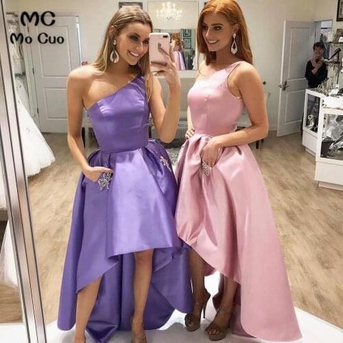2021 African High Low Gown Bridesmaid Dresses One Shoulder Wedding Party Dress Pockets Satin Bridesmaid Dress for Womens