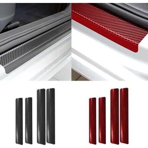 4PCS 60x6.8cm 3D Carbon Fiber Sticker for Automobile Threshold Door Anti-kick Protection Sticker Protective Strip Sticker