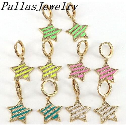 5 Pairs, New Design Colorful Enamel Star Earrings 2021 Gold Vintage Simple Star Dangle Earrings For Women Girls Fashion Jewelry