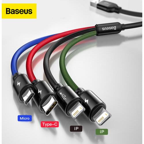 Baseus 3 in 1 USB Cable Type C Cable for Samsung S20 Xiaomi Mi 9 4 in 1 Cable for iPhone 12 X 11 Pro Max Charger Micro USB Cable