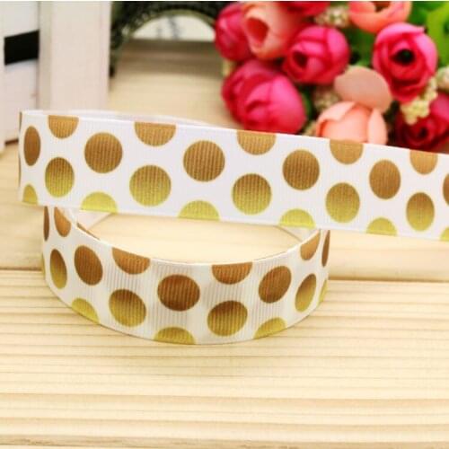 DHK 7/8'' 5yards gold color polka dot printed grosgrain ribbon headwear hairbow diy party decoration OEM Wholesale 22mm E969