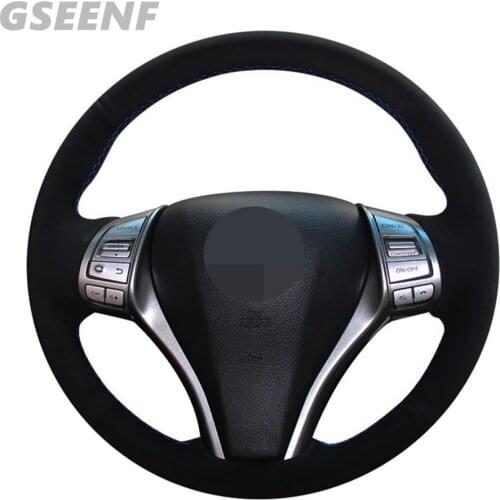 Car Steering Wheel Cover For Nissan X-Trail Teana Altima Qashqai Tiida Pulsar Navara 2016-2019 Black Hand-stitched Suede