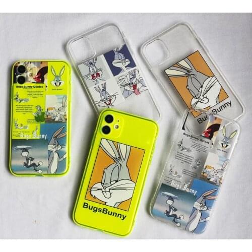 Fluorescence Cartoon Case For iPhone 11 11Pro Max SE 2020 For iPhone X XR XS Max 7 8 Plus Phone Case Cute Rabbit Soft Back Cover