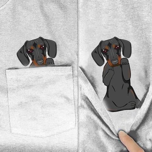 CLOOCL Funny White Pure Cotton T-shirt Pocket Animal Black dachshund 3D Printed Shirts Fashion Summer Cool Harajuku Casual Tee