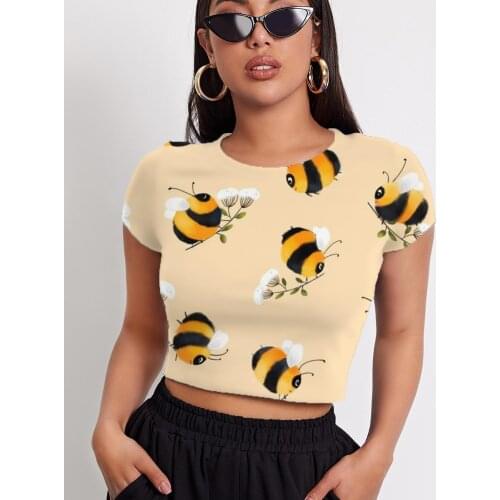 3d Tshirt Bee T shirt Women Animal Shirt Print Flower Navel Bare Lovely T-shirts 3d Womens Clothing T shirts New Male Vintage
