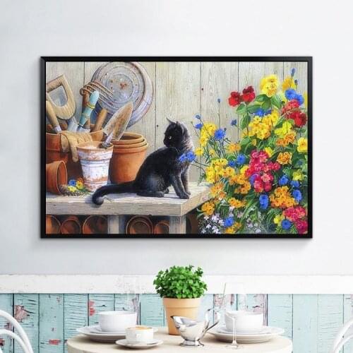 Cat Flower Picture DIY Diamond Painting Diamond Embroidery 5D Diamond Painting Pictures Painting By Numbers Home Decor