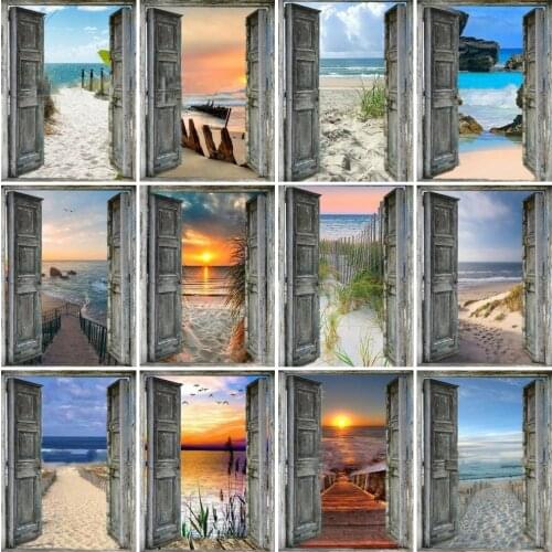 AZQSD Oil Painting Seaside Door Hand Paind Kit Canvas Diy Paint By Numbers Landscape Zero Foundation Childrens Room Decor
