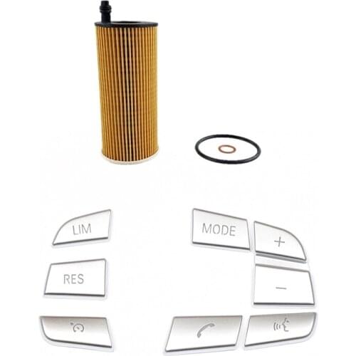1set for BMW F10 F25 F30 F31 328D X3 Oil Filter Kit OX404DECO & 7Pcs Car Steering Wheel Button Switch Cover Trim