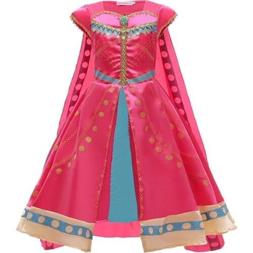 Girls Jasmine Costume Kids Halloween Party Aladdin Rose Jasmine Dress Up with Cloak Children Fancy Carnival Pageant Clothes