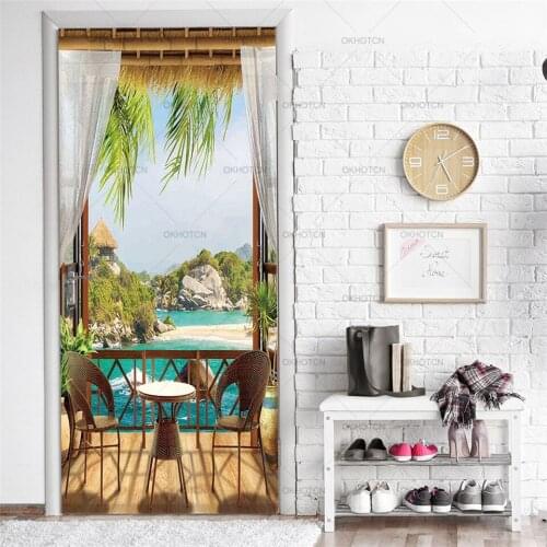 Creative 3D Landscape Door Sticker Custom Size Self Adhesive Wallpaper On The Doors DIY Renovation Waterproof Poster For Bedroom
