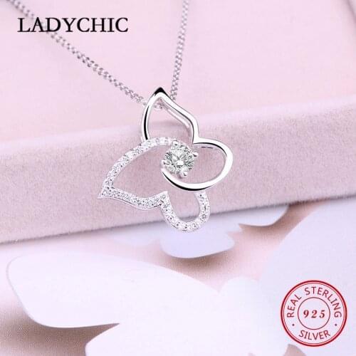 LADYCHIC Hot Sale Elegant Butterfly 925 Sterling Silver Pendant with AAA+ Zircon Women Fashion Charm Jewelry Necklace LNS1023
