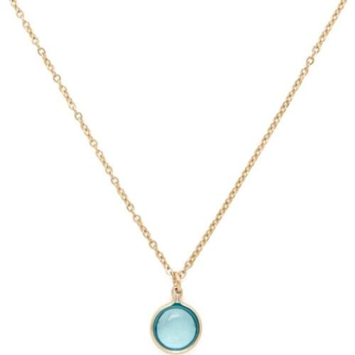 Literary Artificial Blue Crystal Round pendannt Necklace gold Clavicle Chain Necklace For Women Girl summer jewelry