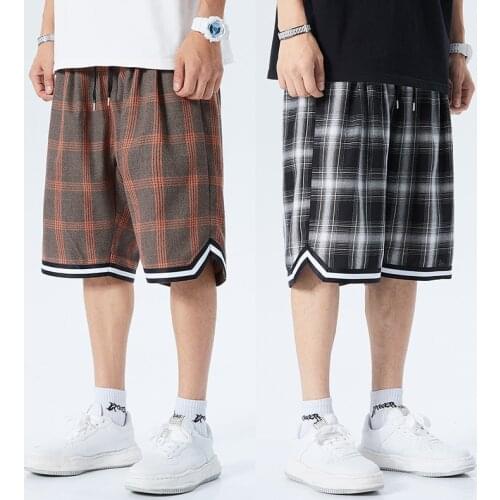 Mens Plaid Casual Shorts All-match Elastic Waist Chic Streetwear Bermudas Classic Brand 2021 Summer Loose Male Beach Shorts