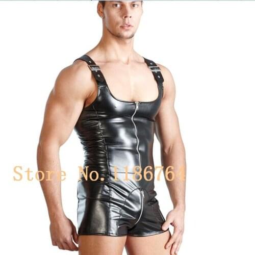 Plus Size XXL Mens Wet Look Wrestling Singlet Pvc Lingerie Latex Catsuit Bodysuit Spandex Leather Suit Fetish Costume