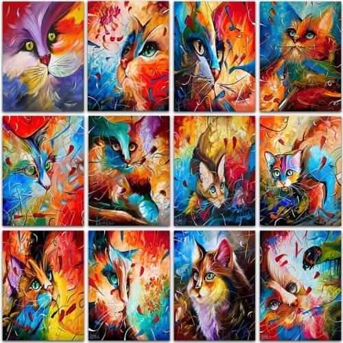 5D Diamond Painting Kit Paint Cartoon Cat Colorful Animals Art Full Square&Round embroidery mosaic Cross stitch home decor Gift