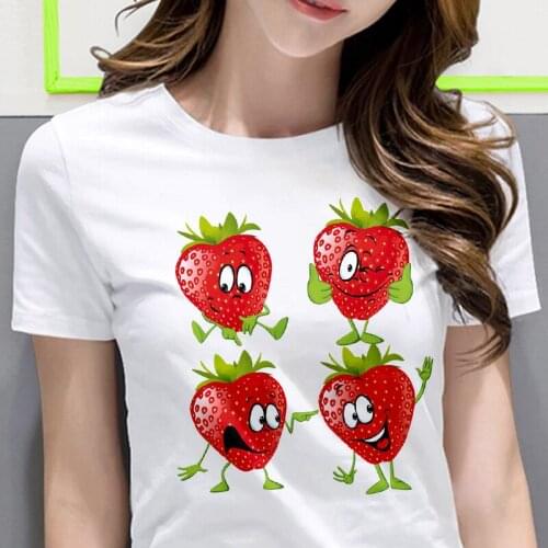 New Harajuku Cute strawberry apple funny print Tshirt Fashion Casual white T Shirt Summer Short sleeve wowen clothing T-shirt