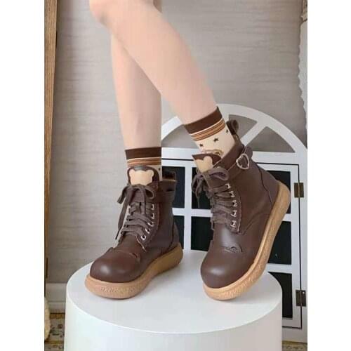 New Fall/winter Lolita Boots Plus Velvet Warm Platform Women Ankle Boots Cosplay Lolita Martin Boots Jk Female High Top Lace Up